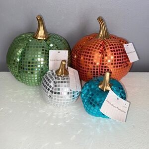 Lot of 4 DISCO FABRIC PUMPKINS by Target Sequin Plush Halloween Decor